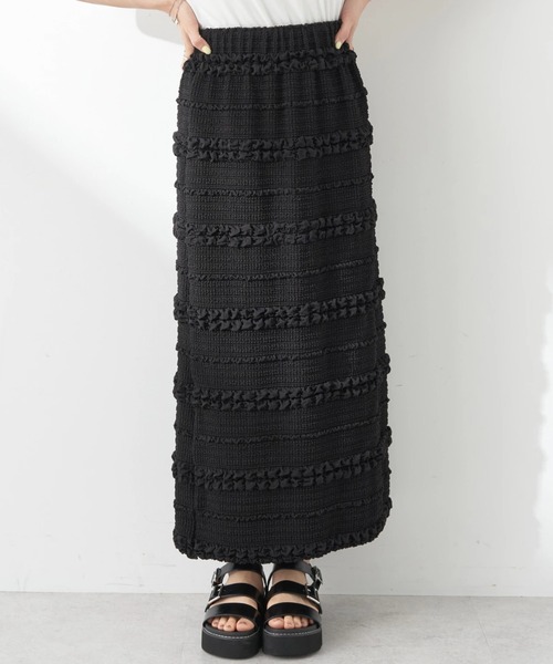 earth music&ecology(アースミュージックアンドエコロジー)の「ぷくぷくナロースカート(スカート・レディース・アイボリー/ブラック/ライム・S/M)」の3枚目の写真