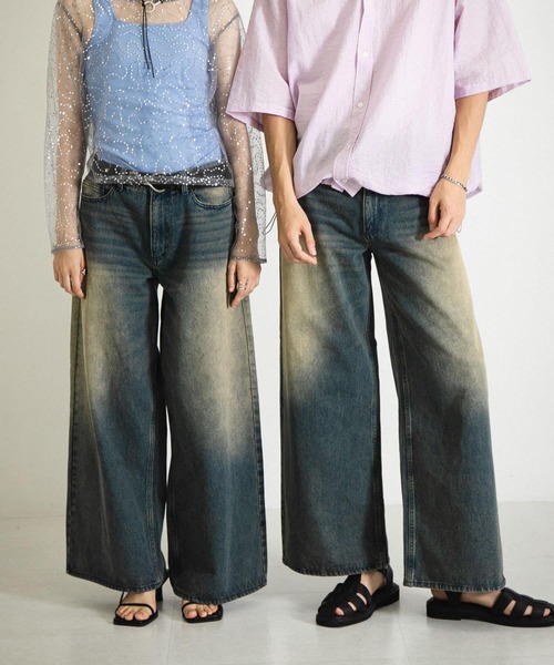 SENSE OF PLACE by URBAN RESEARCH（センスオブプレイスバイアーバンリサーチ）の「ヴィンテージライクデニムワイドパンツ（デニムパンツ・メンズ・インディゴブルー/ブラック・MEDIUM/LARGE）」の2枚目の写真