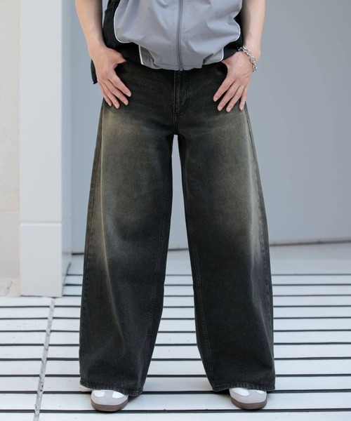 SENSE OF PLACE by URBAN RESEARCH（センスオブプレイスバイアーバンリサーチ）の「ヴィンテージライクデニムワイドパンツ（デニムパンツ・メンズ・インディゴブルー/ブラック・MEDIUM/LARGE）」の3枚目の写真