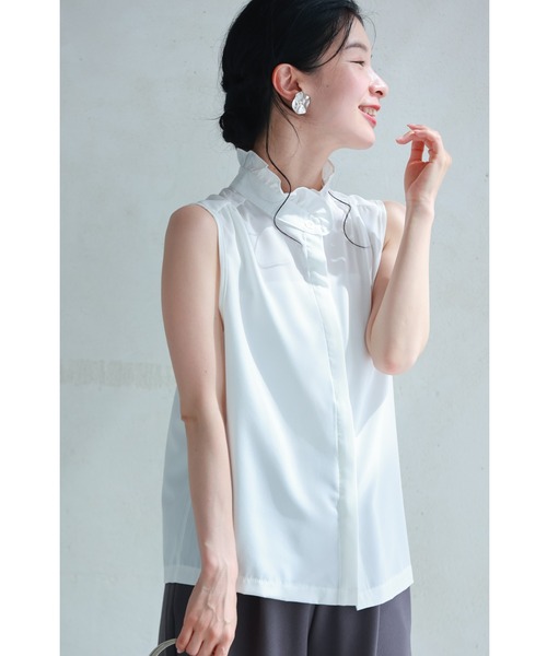 cawaii（カワイイ）の「フリル立ち襟のノースリーブシャツトップス