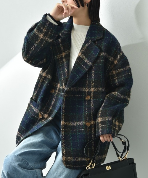 actuel（アクチュエル）の「【ａｃｔｕｅｌ】ブークレチェック柄コート（その他アウター・レディース・ブルー/オレンジ・FREE）」の2枚目の写真