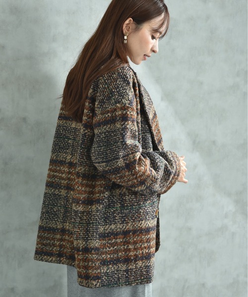 actuel（アクチュエル）の「【ａｃｔｕｅｌ】ブークレチェック柄コート（その他アウター・レディース・ブルー/オレンジ・FREE）」の4枚目の写真