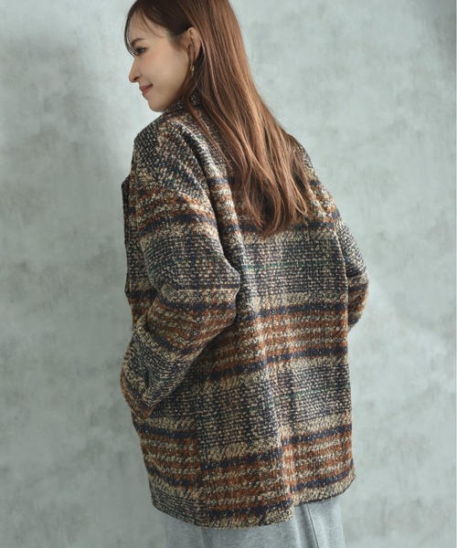 actuel（アクチュエル）の「【ａｃｔｕｅｌ】ブークレチェック柄コート（その他アウター・レディース・ブルー/オレンジ・FREE）」の5枚目の写真