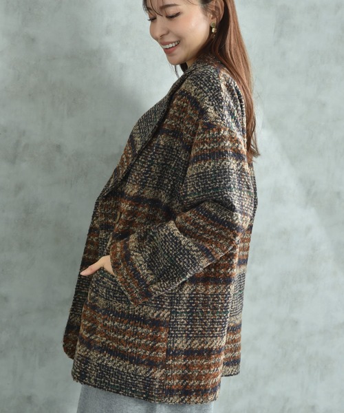 actuel（アクチュエル）の「【ａｃｔｕｅｌ】ブークレチェック柄コート（その他アウター・レディース・ブルー/オレンジ・FREE）」の6枚目の写真