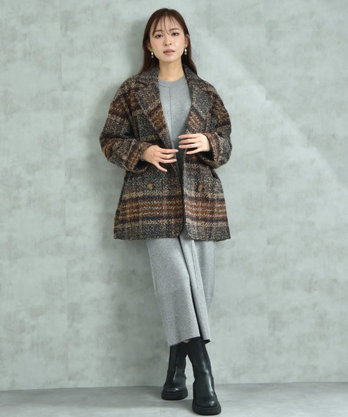 actuel（アクチュエル）の「【ａｃｔｕｅｌ】ブークレチェック柄コート（その他アウター・レディース・ブルー/オレンジ・FREE）」の7枚目の写真