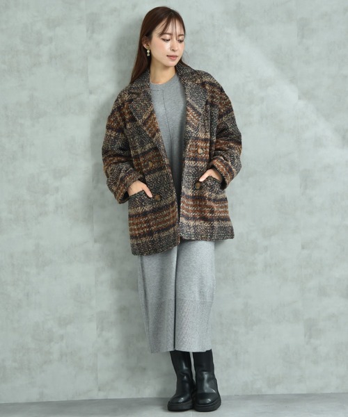 actuel（アクチュエル）の「【ａｃｔｕｅｌ】ブークレチェック柄コート（その他アウター・レディース・ブルー/オレンジ・FREE）」の8枚目の写真