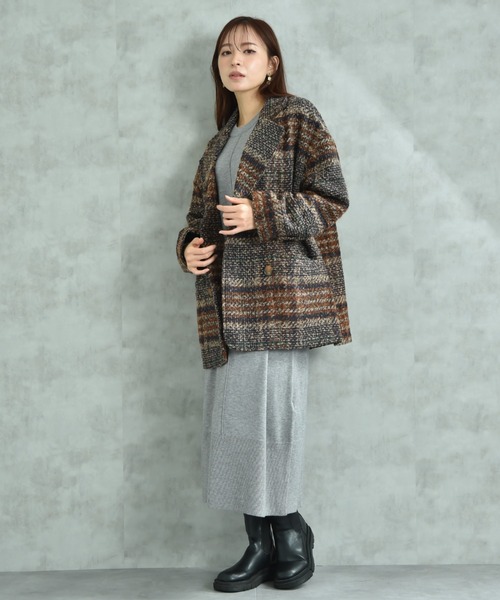 actuel（アクチュエル）の「【ａｃｔｕｅｌ】ブークレチェック柄コート（その他アウター・レディース・ブルー/オレンジ・FREE）」の9枚目の写真