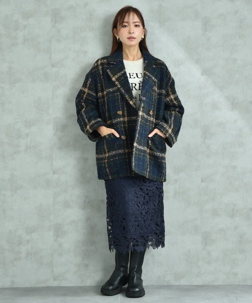 actuel（アクチュエル）の「【ａｃｔｕｅｌ】ブークレチェック柄コート（その他アウター・レディース・ブルー/オレンジ・FREE）」の14枚目の写真