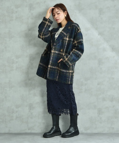 actuel（アクチュエル）の「【ａｃｔｕｅｌ】ブークレチェック柄コート（その他アウター・レディース・ブルー/オレンジ・FREE）」の15枚目の写真