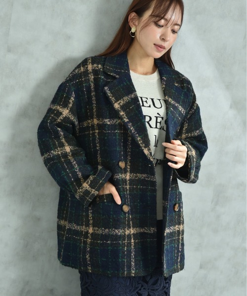 actuel（アクチュエル）の「【ａｃｔｕｅｌ】ブークレチェック柄コート（その他アウター・レディース・ブルー/オレンジ・FREE）」の10枚目の写真