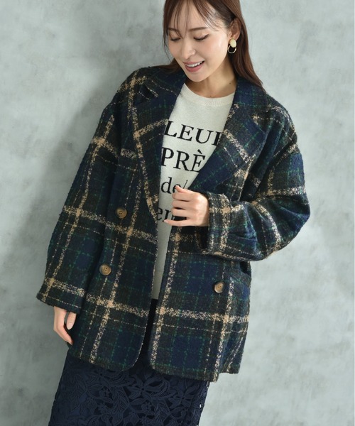 actuel（アクチュエル）の「【ａｃｔｕｅｌ】ブークレチェック柄コート（その他アウター・レディース・ブルー/オレンジ・FREE）」の13枚目の写真