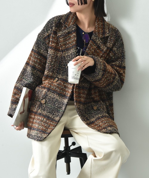 actuel（アクチュエル）の「【ａｃｔｕｅｌ】ブークレチェック柄コート（その他アウター・レディース・ブルー/オレンジ・FREE）」の20枚目の写真