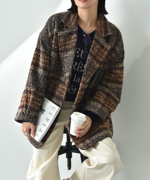 actuel（アクチュエル）の「【ａｃｔｕｅｌ】ブークレチェック柄コート（その他アウター・レディース・ブルー/オレンジ・FREE）」の21枚目の写真