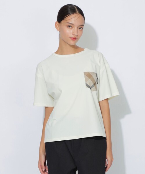 CB CRESTBRIDGE(シービークレストブリッジ)の「【はっ水】【接触冷感】【UNISEX】ナイロンストレッチリラックスポケットTシャツ(Tシャツ/カットソー・レディース・グリーン系その他5/ホワイト系その他/ネイビー・1/2/3)」の2枚目の写真