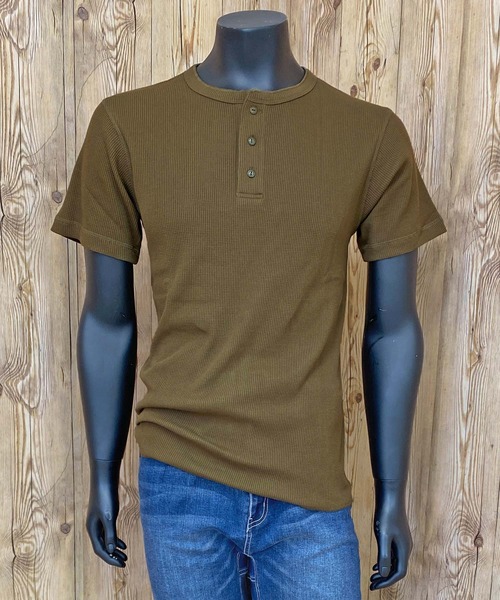 AVIREX（アヴィレックス）の「半袖 サーマル ヘンリーネック Tシャツ デイリーウェア（Tシャツ/カットソー・メンズ・オリーブ/ホワイト/ブラック/ネイビー/杢グレー・L/M/XL/2XL）」の4枚目の写真