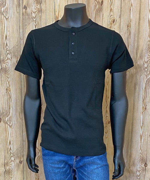 AVIREX（アヴィレックス）の「半袖 サーマル ヘンリーネック Tシャツ デイリーウェア（Tシャツ/カットソー・メンズ・オリーブ/ホワイト/ブラック/ネイビー/杢グレー・L/M/XL/2XL）」の2枚目の写真