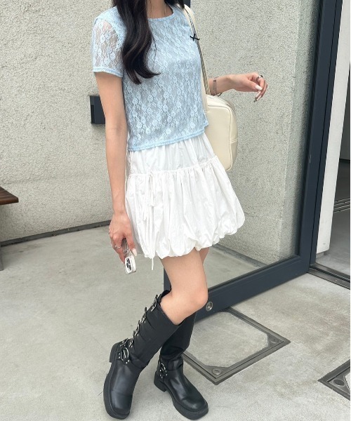 nemne store(ネンネストア)の「リボンレーストップス(Tシャツ/カットソー・レディース・ブラック/オフホワイト/ブルー・フリー)」の5枚目の写真
