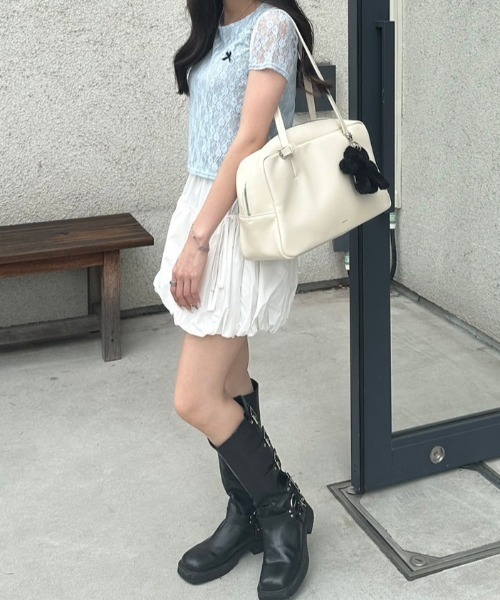 nemne store(ネンネストア)の「リボンレーストップス(Tシャツ/カットソー・レディース・ブラック/オフホワイト/ブルー・フリー)」の6枚目の写真