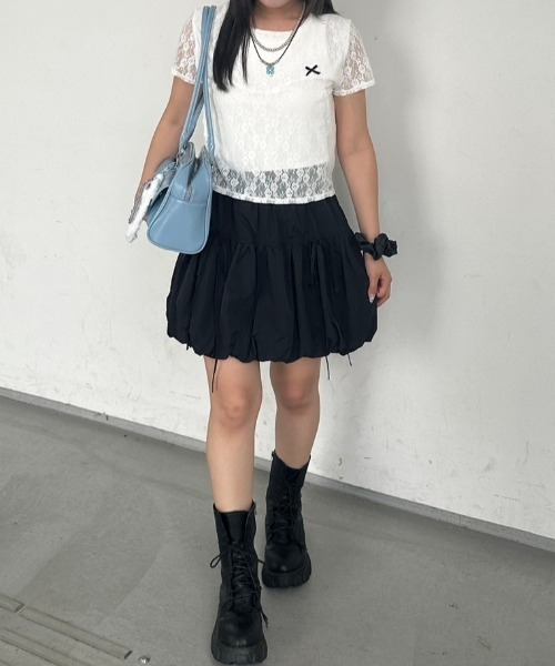 nemne store(ネンネストア)の「リボンレーストップス(Tシャツ/カットソー・レディース・ブラック/オフホワイト/ブルー・フリー)」の10枚目の写真