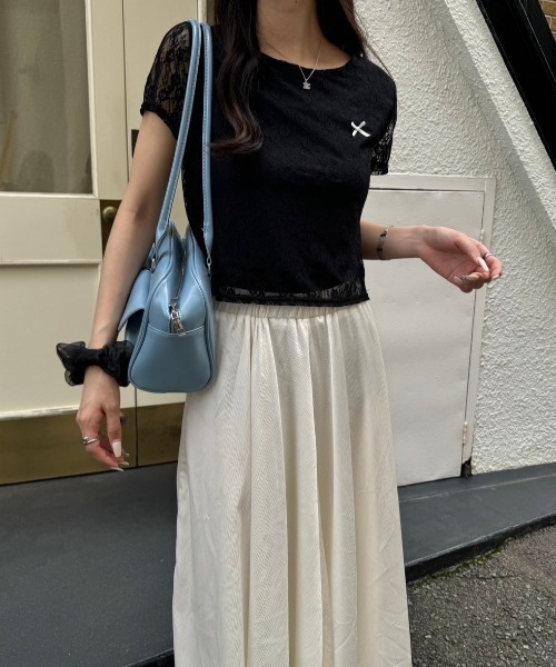 nemne store(ネンネストア)の「リボンレーストップス(Tシャツ/カットソー・レディース・ブラック/オフホワイト/ブルー・フリー)」の21枚目の写真