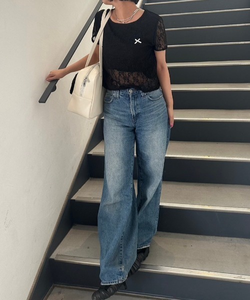 nemne store(ネンネストア)の「リボンレーストップス(Tシャツ/カットソー・レディース・ブラック/オフホワイト/ブルー・フリー)」の18枚目の写真