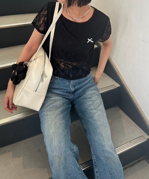 nemne store(ネンネストア)の「リボンレーストップス(Tシャツ/カットソー・レディース・ブラック/オフホワイト/ブルー・フリー)」の17枚目の写真