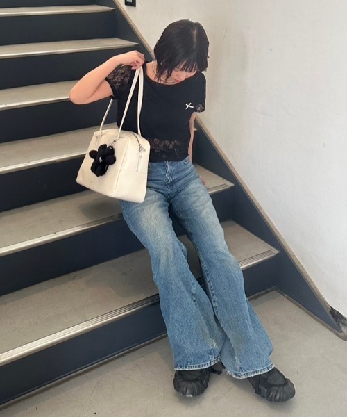 nemne store(ネンネストア)の「リボンレーストップス(Tシャツ/カットソー・レディース・ブラック/オフホワイト/ブルー・フリー)」の19枚目の写真