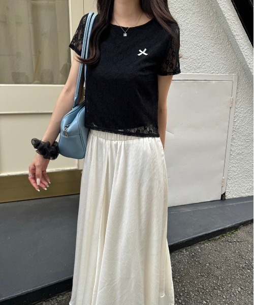 nemne store(ネンネストア)の「リボンレーストップス(Tシャツ/カットソー・レディース・ブラック/オフホワイト/ブルー・フリー)」の20枚目の写真