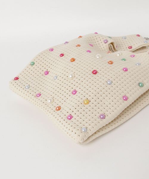 FREE STYLISTS（フリー スタイリスト）の「パール2WAY クロスボディニットハンドトートバッグ 結婚式バッグ コンビニBAG Y2K（ショルダーバッグ・レディース・グリーン/ベージュ/イエロー/ベージュ系その他・FREE）」の5枚目の写真