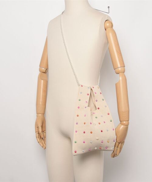FREE STYLISTS（フリー スタイリスト）の「パール2WAY クロスボディニットハンドトートバッグ 結婚式バッグ コンビニBAG Y2K（ショルダーバッグ・レディース・グリーン/ベージュ/イエロー/ベージュ系その他・FREE）」の7枚目の写真