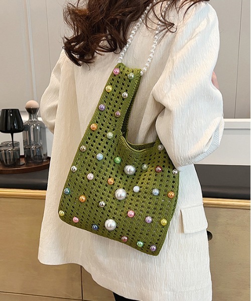 FREE STYLISTS（フリー スタイリスト）の「パール2WAY クロスボディニットハンドトートバッグ 結婚式バッグ コンビニBAG Y2K（ショルダーバッグ・レディース・グリーン/ベージュ/イエロー/ベージュ系その他・FREE）」の16枚目の写真