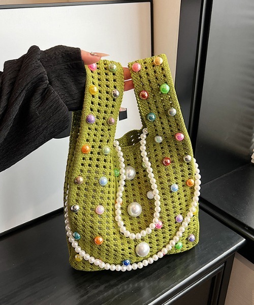 FREE STYLISTS（フリー スタイリスト）の「パール2WAY クロスボディニットハンドトートバッグ 結婚式バッグ コンビニBAG Y2K（ショルダーバッグ・レディース・グリーン/ベージュ/イエロー/ベージュ系その他・FREE）」の18枚目の写真