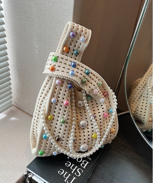 FREE STYLISTS（フリー スタイリスト）の「パール2WAY クロスボディニットハンドトートバッグ 結婚式バッグ コンビニBAG Y2K（ショルダーバッグ・レディース・グリーン/ベージュ/イエロー/ベージュ系その他・FREE）」の20枚目の写真