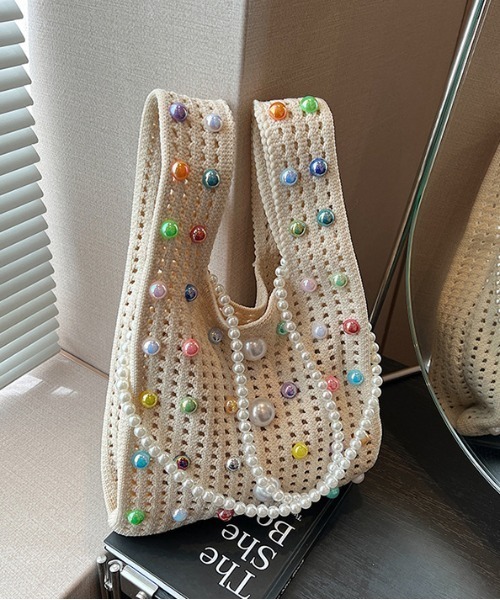 FREE STYLISTS（フリー スタイリスト）の「パール2WAY クロスボディニットハンドトートバッグ 結婚式バッグ コンビニBAG Y2K（ショルダーバッグ・レディース・グリーン/ベージュ/イエロー/ベージュ系その他・FREE）」の21枚目の写真