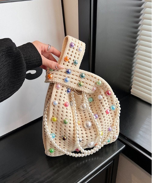 FREE STYLISTS（フリー スタイリスト）の「パール2WAY クロスボディニットハンドトートバッグ 結婚式バッグ コンビニBAG Y2K（ショルダーバッグ・レディース・グリーン/ベージュ/イエロー/ベージュ系その他・FREE）」の11枚目の写真