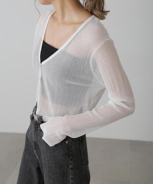 FREE'S MART(フリーズマート)の「◆シアーVネックコンパクトニットカーディガン(カーディガン/ボレロ・レディース・ブラック/レッド/ホワイト・FREE)」の18枚目の写真