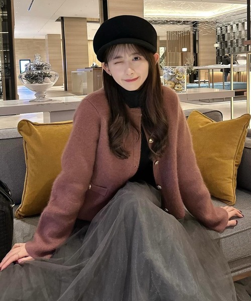 【新品未使用】 anuans ラクーンブレンドノーカラーニットジャケット セール】【ZOZO限定カラー】ラクーンブレンドノーカラーニット