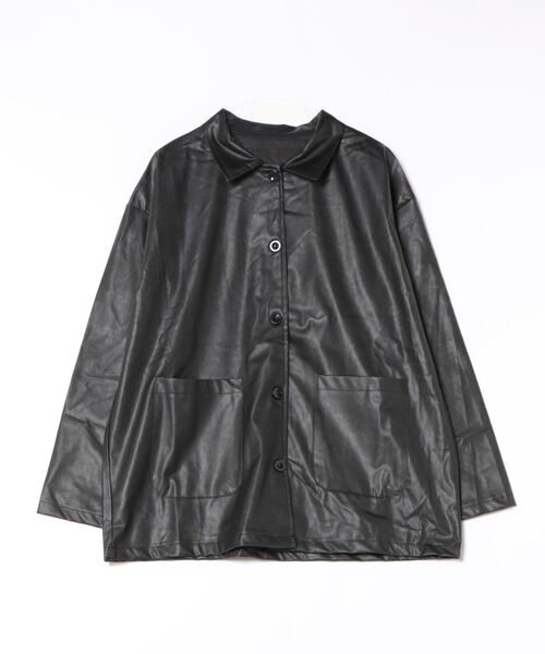 フェイクレザーロングジャケット レディース（ステンカラーコート