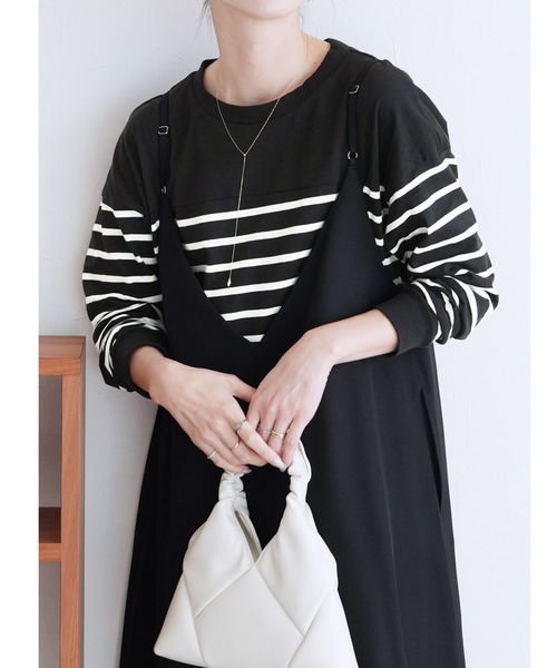 reca(レカ)の「パネルボーダー風長袖Tシャツ(Tシャツ/カットソー・レディース・ホワイト×ブラック/ブラック×ホワイト・M-L)」の2枚目の写真