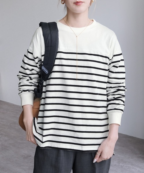 reca(レカ)の「パネルボーダー風長袖Tシャツ(Tシャツ/カットソー・レディース・ホワイト×ブラック/ブラック×ホワイト・M-L)」の20枚目の写真