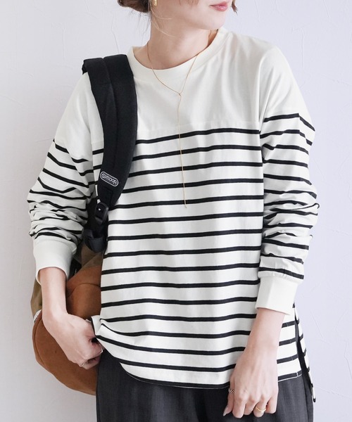 reca(レカ)の「パネルボーダー風長袖Tシャツ(Tシャツ/カットソー・レディース・ホワイト×ブラック/ブラック×ホワイト・M-L)」の22枚目の写真