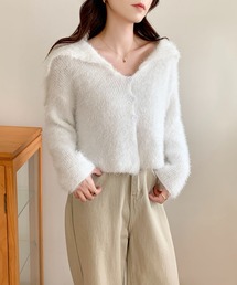 フード付き シャギー ショートカーディガン