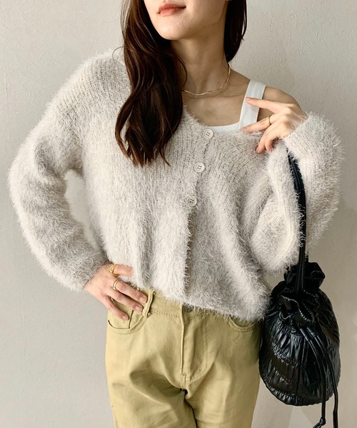 SHEPP（シープ）の「フード付き シャギー ショートカーディガン（カーディガン/ボレロ・レディース・グレー/ブラック/ホワイト・F）」の10枚目の写真