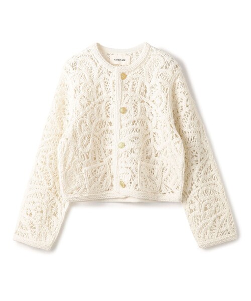 セール】ウールエンブロイダリー クルーネックジャケット（ノーカラー  