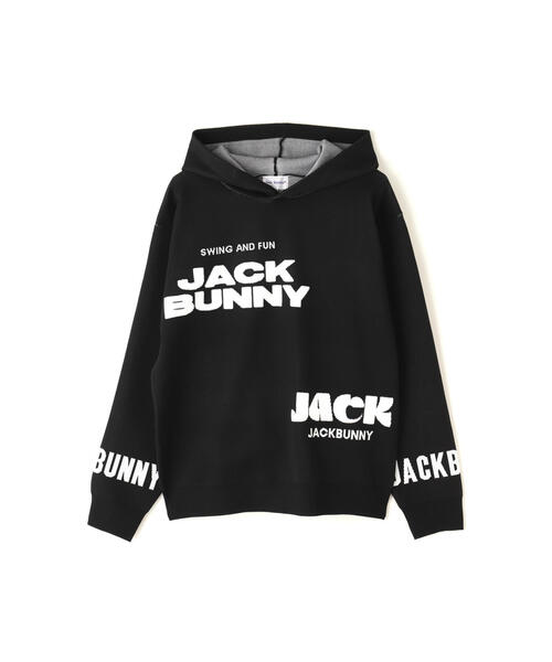 Jack Bunny!! ロゴジャガードニットフーディ ブラック Jack Bunny!!】パイルロゴジャガードニット フーディプルオーバー