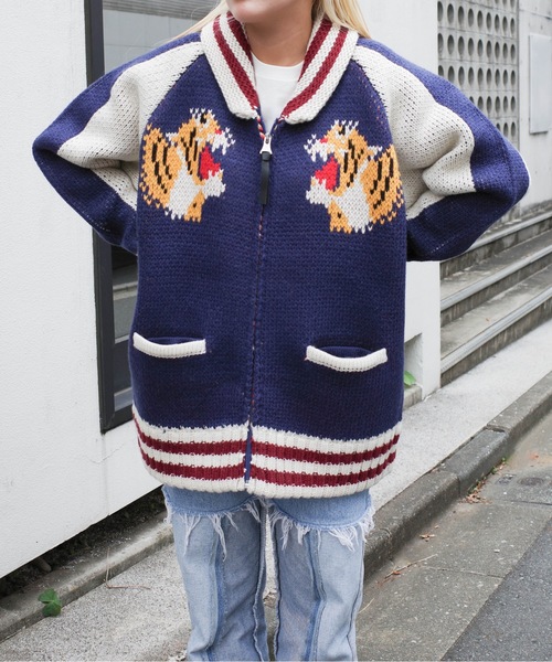HOUSTON 水色 スカジャン (cat)サイズ1 HOUSTON（ヒューストン）の「HOUSTON / COWICHAN SWEATER（TIGER