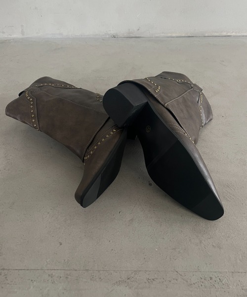 MYMOOD.(マイムード)の「スタッズウエスタンカバーブーツ ゲートルロングブーツ(ブーツ・レディース・ダークブラウン/ブラウン/ブラック・24.5cm/23.5cm)」の17枚目の写真