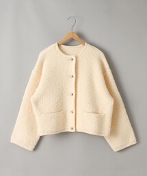 ホワイト異素材使いニットノーカラージャケット 42 ホワイト異素材使いニットノーカラージャケット 42 ホワイト異素材使い