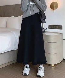 裾フリンジニットスカート