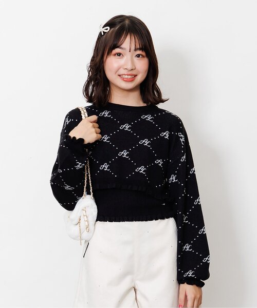 algy(アルジー)の「ソウガラタンタケニット&キャミセット(ニット/セーター・キッズ・ブラック/ピンク/オフホワイト・X-SMALL/XX-SMALL/MEDIUM/SMALL)」の1枚目の写真